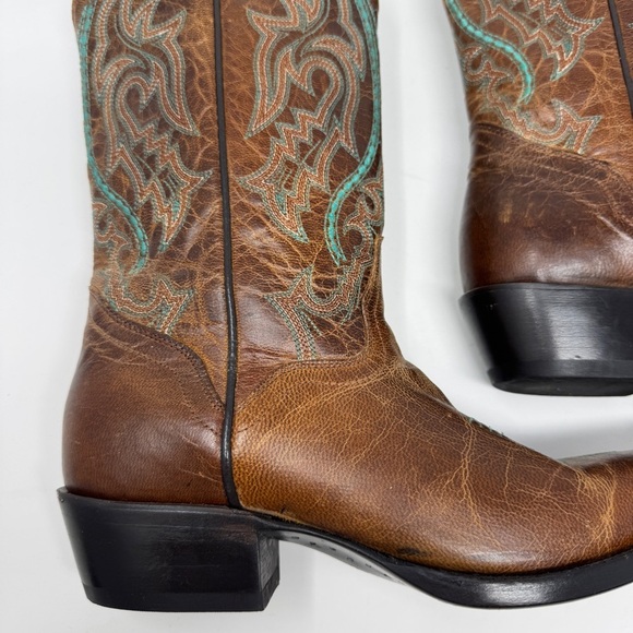 J.B. Dillion Brown with Turquoise Stitching Cowboy Boots - Picture 4 of 11
